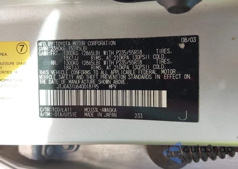 2004 Lexus Rx 330 z USA, uszkodzony, nr VIN JTJGA31U640018195